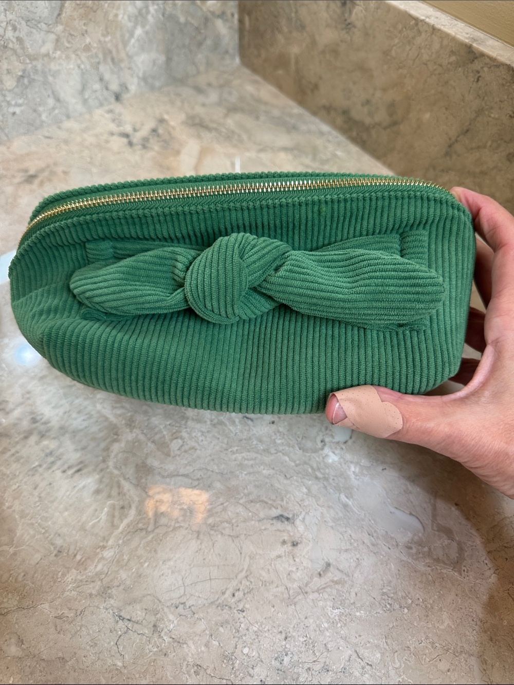 Tara Harper Emerald Green Corduroy Knot Cosmetic Pouch - Picture 3 of 4